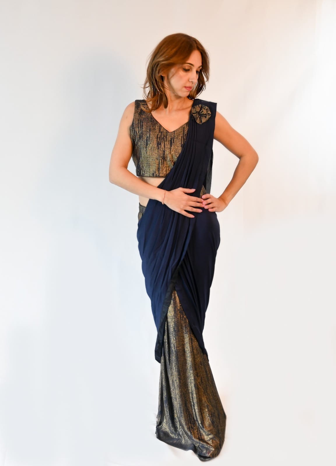 Midnight Blue Georgette Drape Saree