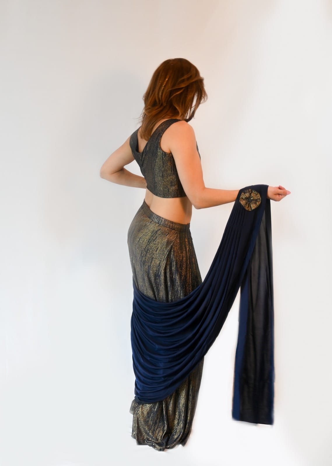 Midnight Blue Georgette Drape Saree