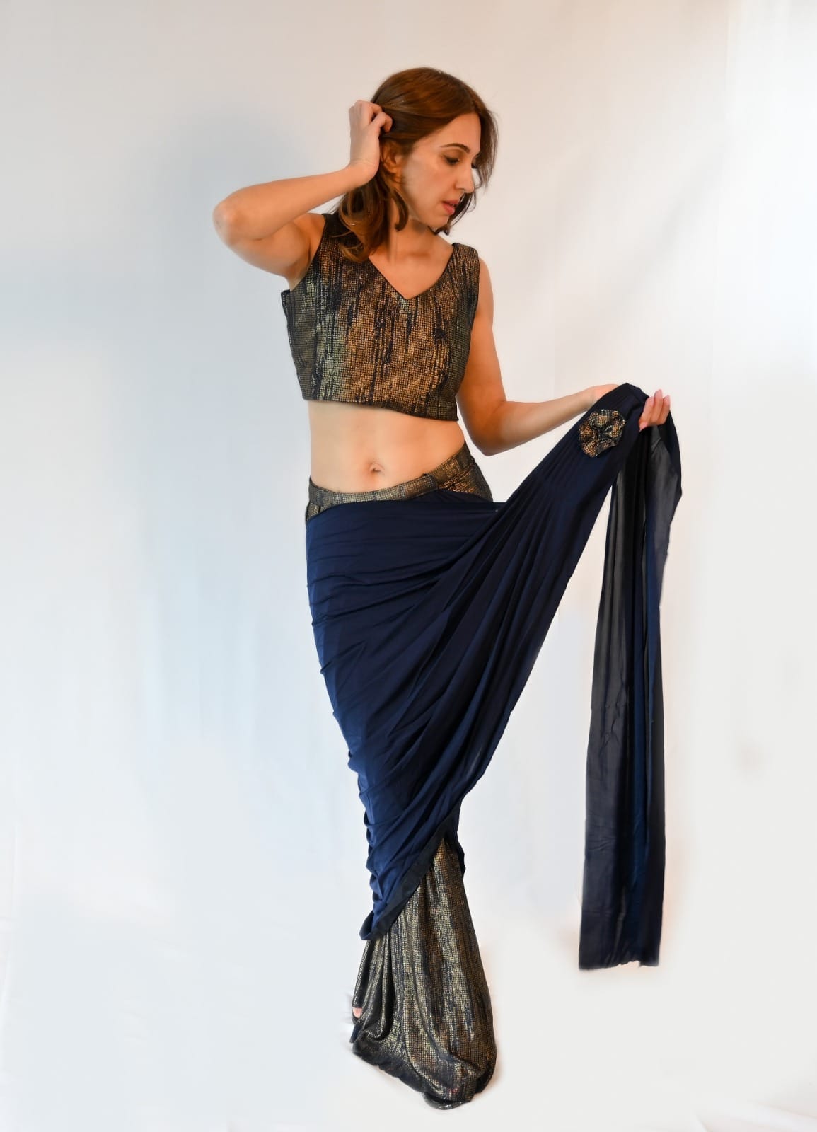Midnight Blue Georgette Drape Saree