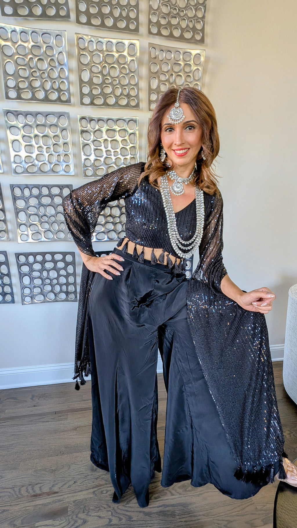 MIRAGE Tassled Wing Crop Top/High Waisted Pant Set