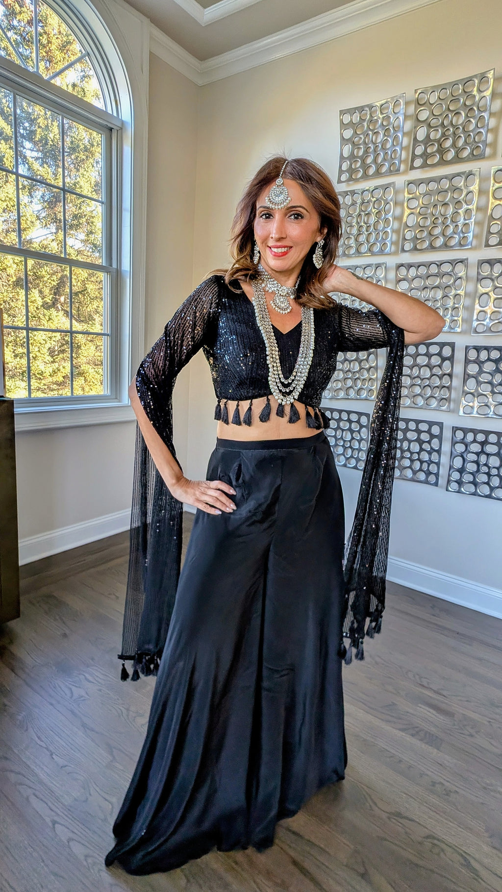 MIRAGE Tassled Wing Crop Top/High Waisted Pant Set