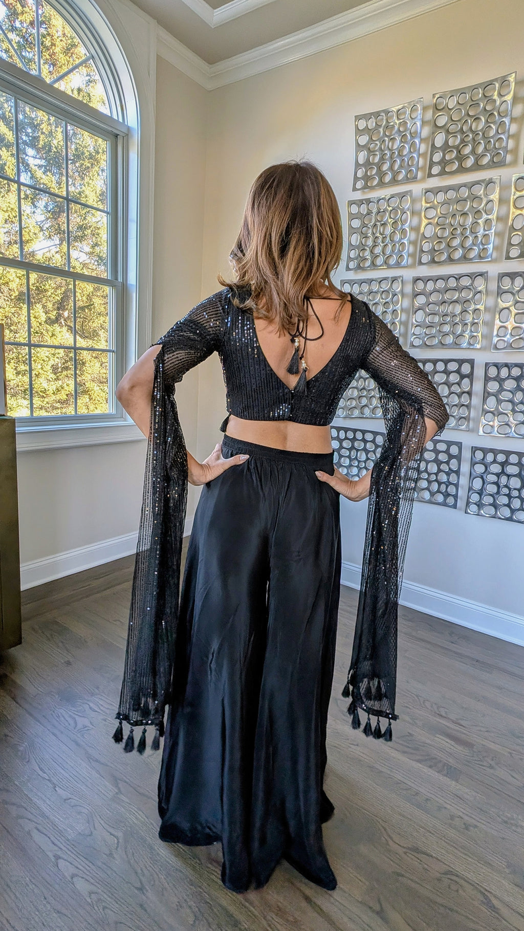 MIRAGE Tassled Wing Crop Top/High Waisted Pant Set