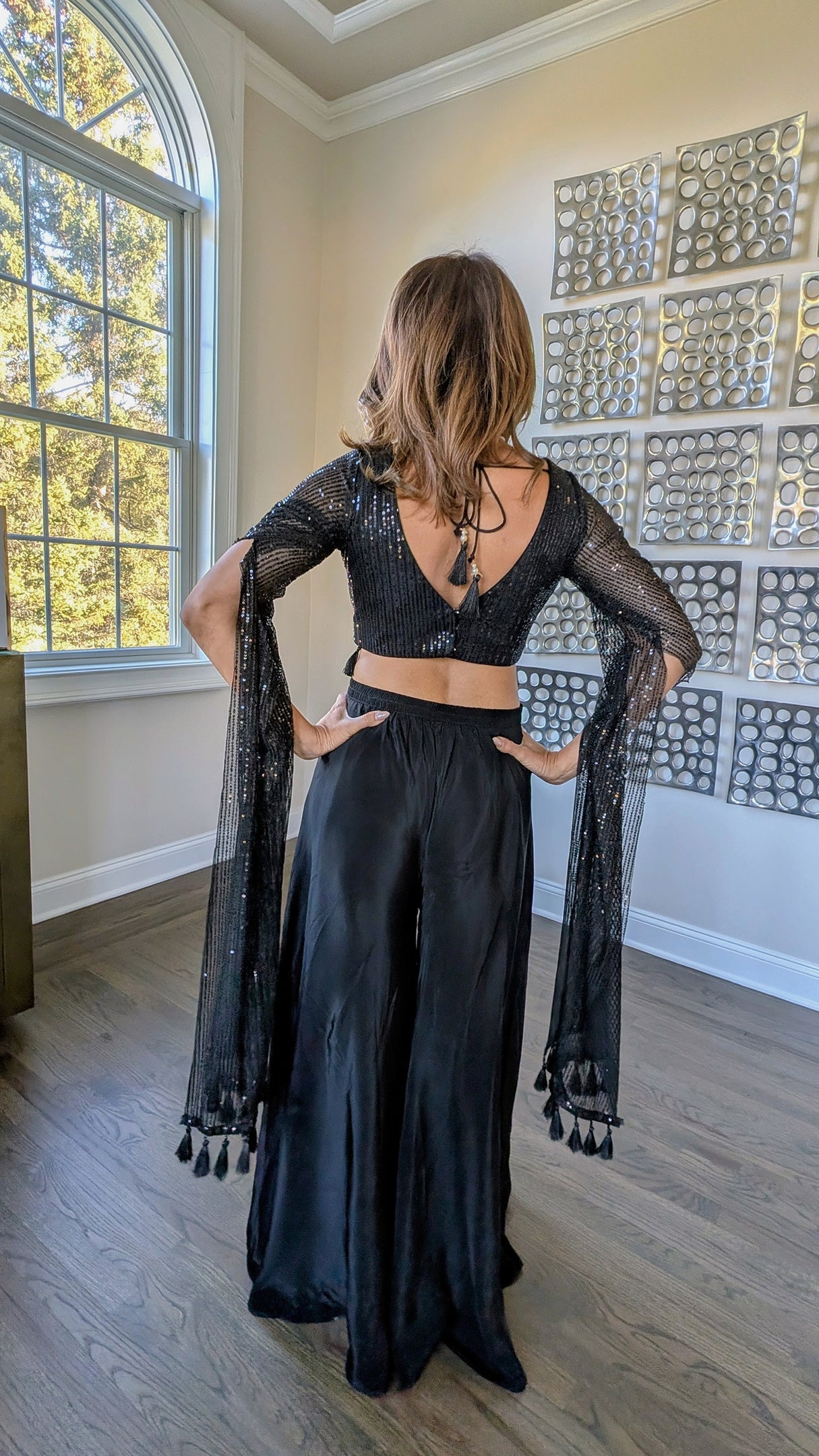 MIRAGE Tassled Wing Crop Top/High Waisted Pant Set