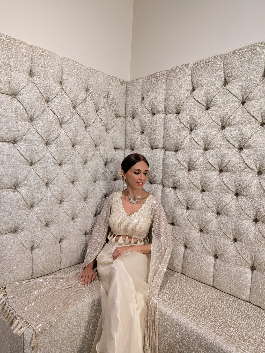 MIRAGE Tassled Wing Crop Top/High Waisted Pant Set