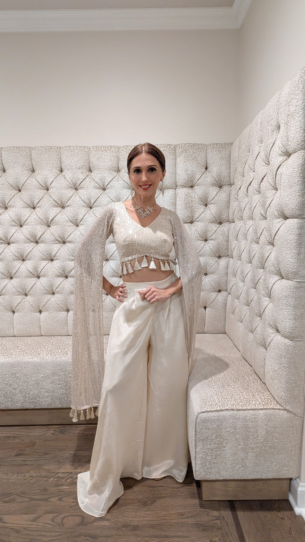 MIRAGE Tassled Wing Crop Top/High Waisted Pant Set