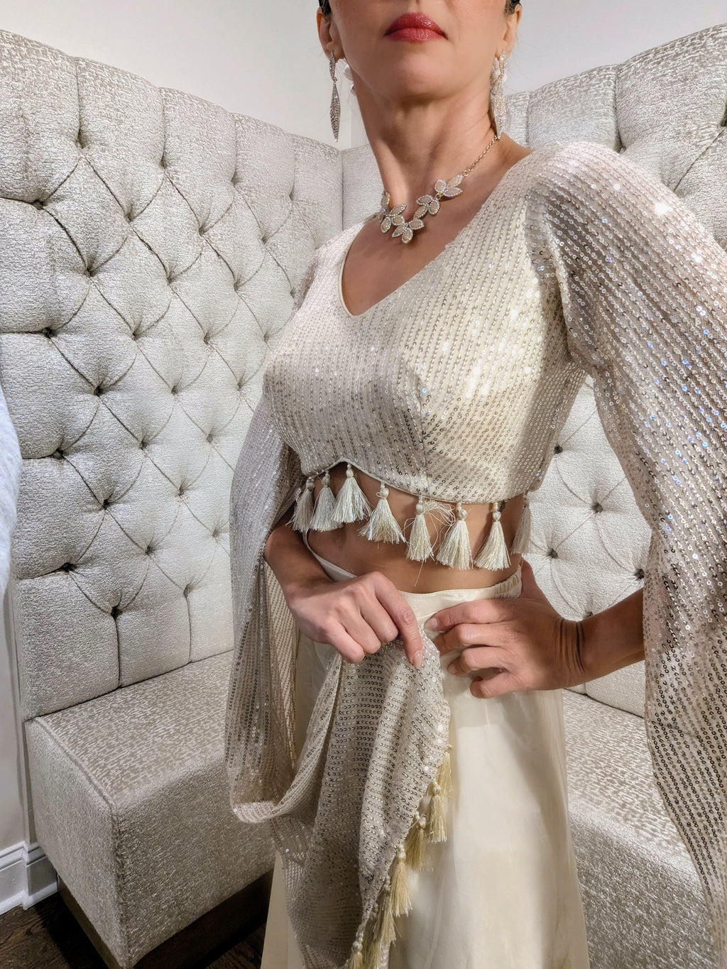 MIRAGE Tassled Wing Crop Top/High Waisted Pant Set