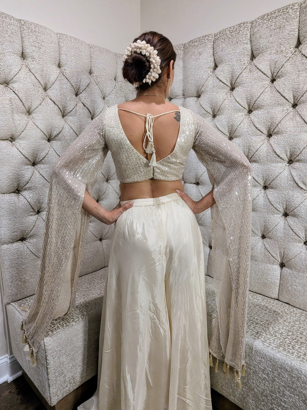 MIRAGE Tassled Wing Crop Top/High Waisted Pant Set